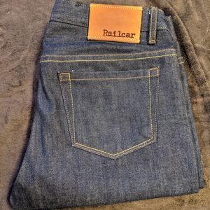 Railcar raw denim mid rise jeans size 28 waist